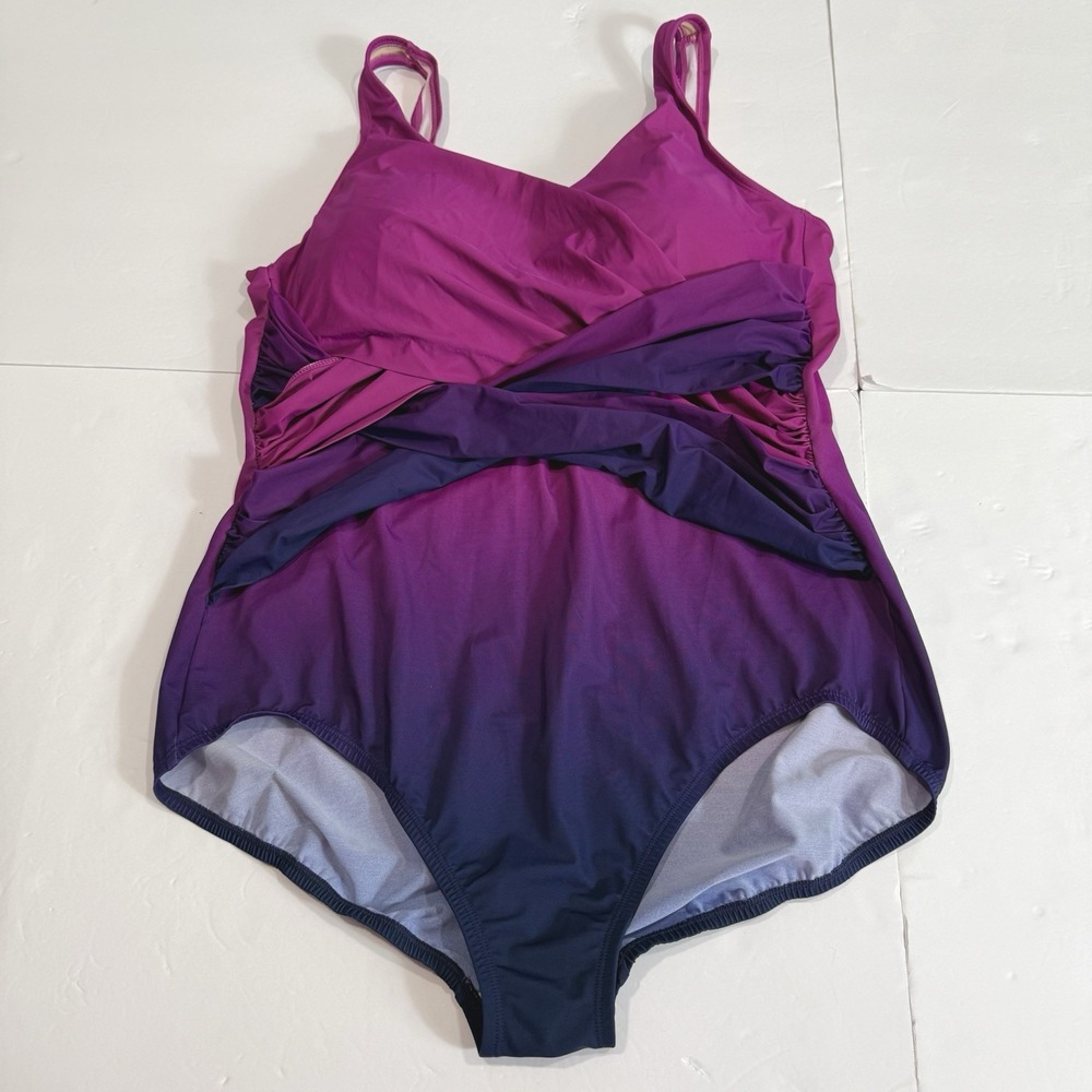 Lands End SlenderSuit Wrap 1 Piece Swimsuit Pink Ombre Tummy Control 18W TALL - Picture 4 of 10